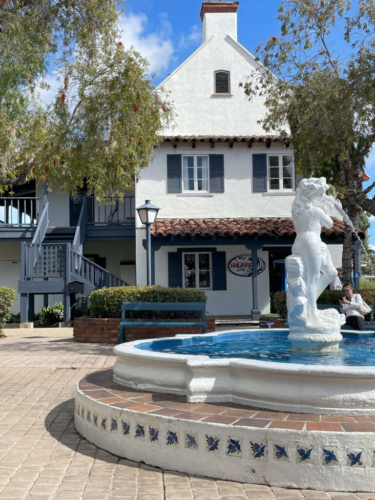 a view of the San Diego Surf Co building in Seaport Village, one of my favorite places to visit in San Diego